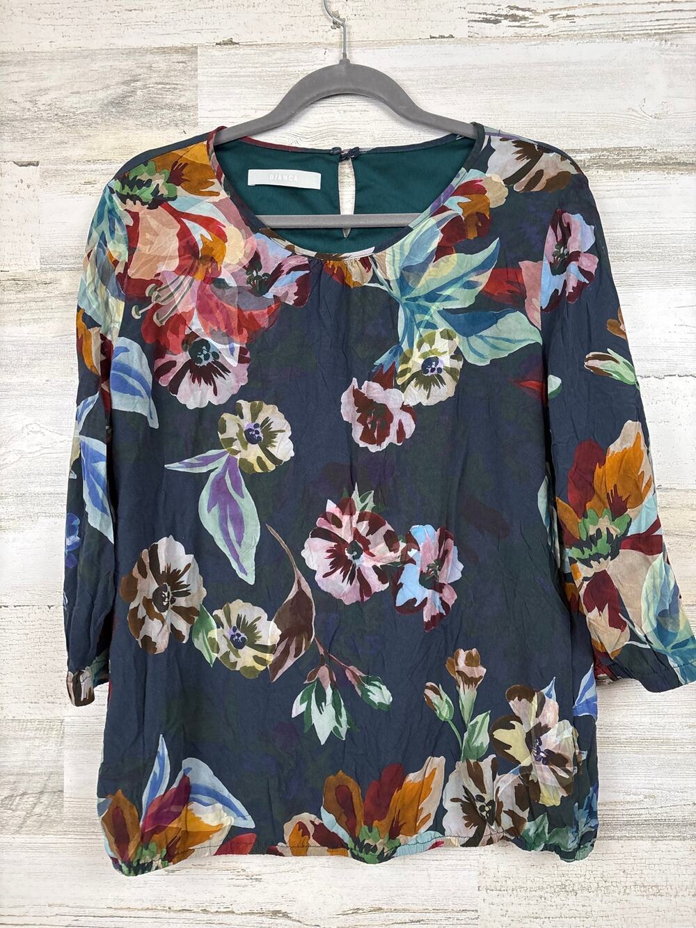 Bianca Womens 14 Gray Multi Floral 3/4 Sleeve Viscose Designer Blouse Luxe